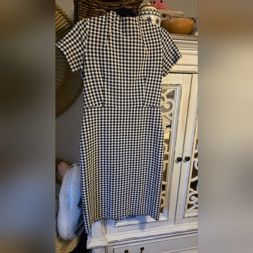 Ann Taylor Black and White Checkered Midi Dress